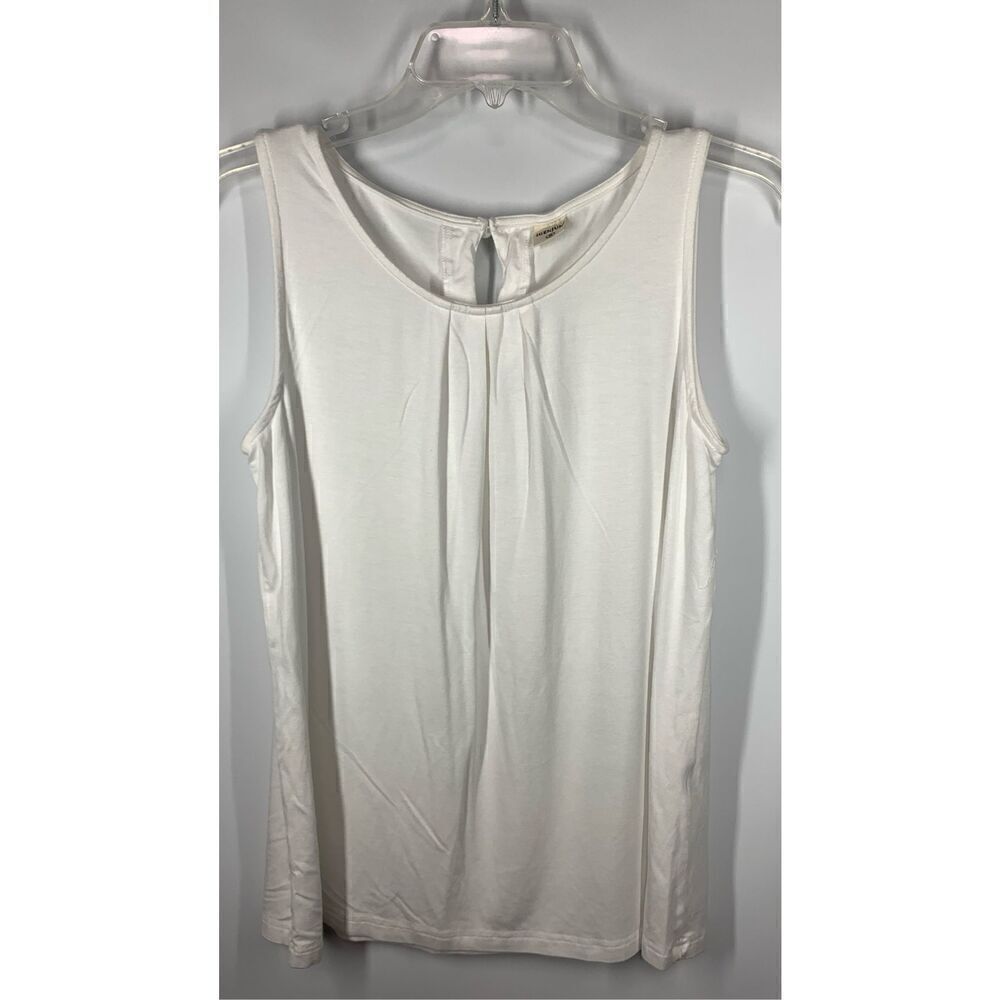 iGENJUN Women's Sleeveless Keyhole Back Button Pleated Top White Size Small